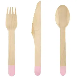 RueDeLaFete Ménagère de 18 Couverts en bois, manche ROSE pastel pas cher