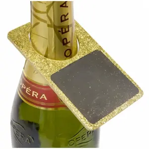 RueDeLaFete Lot de 2 Ardoises décor de bouteille en bois 10cm, pailletées Or pas cher