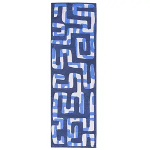 Tapis salon et chambre tissé plat 080x250 cm Bleu pas cher
