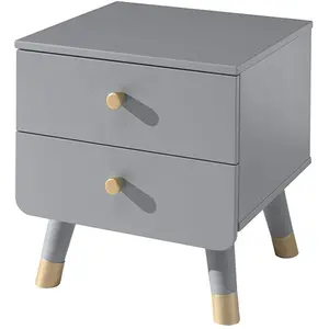 vipack Table de chevet grise Billy avec 2 tiroirs, en pin massif et MDF.