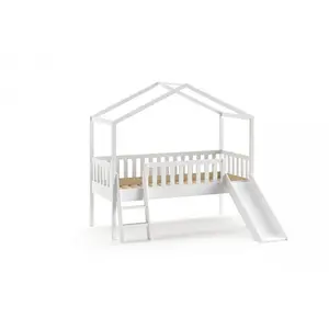 Comparateur de prix : Lit cabane 90x200 toboggan sommier inclus Vipack Dallas Blanc