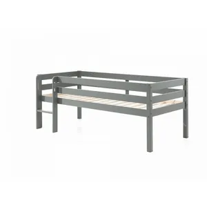 vipack Lit mi-hauteur Pip 90 x 200 en bois de pin laqué gris avec étagère suspendue. Sommier à lattes inclus. Matelas non inclus.