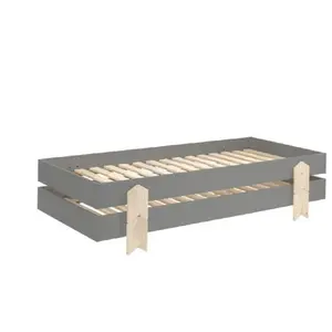 Comparateur de prix : vipack Pack de 2 lits empilables pin massif gris et bois clair Fernando 90x200 cm