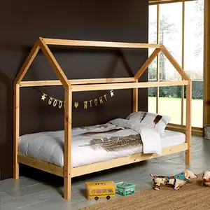 Lit Cabane Enfant & Matelas Dallas 90x200cm Naturel Beige - Vipack - Bois - Blanc