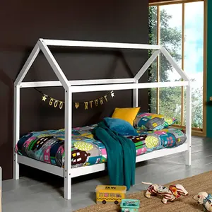 Vipack - Lit Cabane Enfant & Matelas "dallas" 90x200cm Blanc
