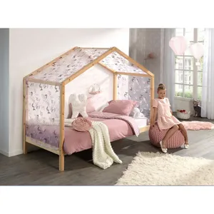 Comparateur de prix : Vipack Vipack Dallas Lit Cabane 90x200cm Naturel + Tente Textile Papillon