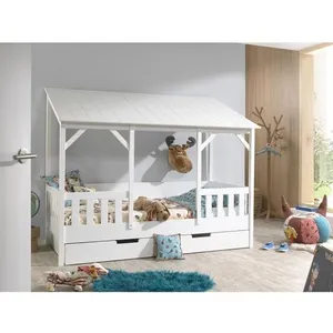 Comparateur de prix : Lit cabane - VIPACK - Henri - Bois massif - Blanc - 90x200 cm