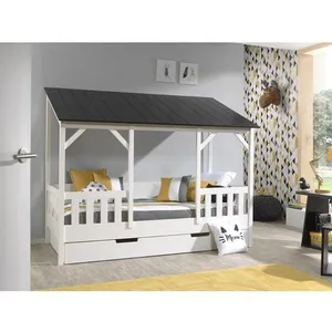 Comparateur de prix : Vipack Vipack Malia Lit Cabane 90x200 Avec Toit Noir + Lit Gigogne