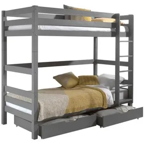 Comparateur de prix : vipack Lit Enfant Superposé Hauteur 180 Pino 90x200cm Gris + 2 tiroirs de lit