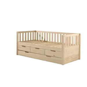 Lit banquette 90x200 sommier 3 tiroirs et tiroir de lit inclus Vipack Fritz - Bois