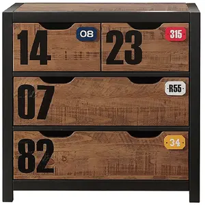 Comparateur de prix : Commode - Vipack - Alex - Pin massif - Laqué noir - 4 tiroirs - Style industriel