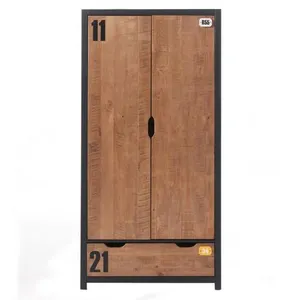 Comparateur de prix : Paris Prix Armoire 2 portes 1 tiroir pin massif foncé et noir Alex