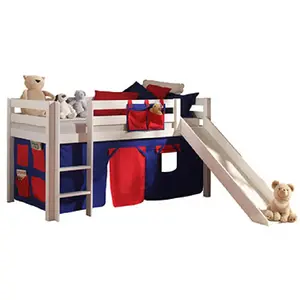 vipack Lit surélevé 90x200 cm avec toboggan blanc décor bleu et rouge - PINO pas cher