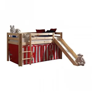 Lit surélevé 90x200 cm avec toboggan naturel décor cirque - pino pas cher