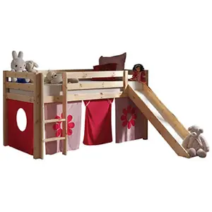 Lit toboggan 90x200 cm avec tente fleur pin massif clair Pino pas cher