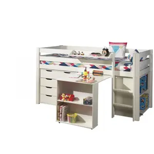 Comparateur de prix : vipack Lit surélevé + bibliothèque + commode 4 tiroirs + bureau blanc - pino