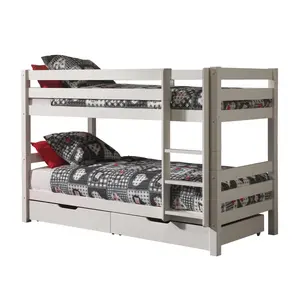 vipack Lit superposé 90x200 cm avec 2 tiroirs pin massif blanc Pino H 140 cm