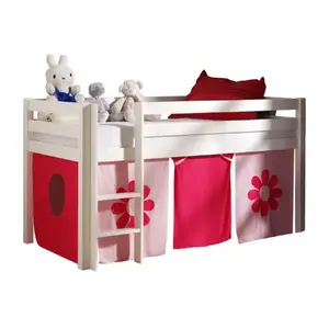 vipack Lit surélevé 90x200 cm avec échelle blanc décor fleurs roses - pino pas cher