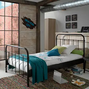 Comparateur de prix : vipack Lit enfant en métal noir laqué 120x200 cm - NEW YORK