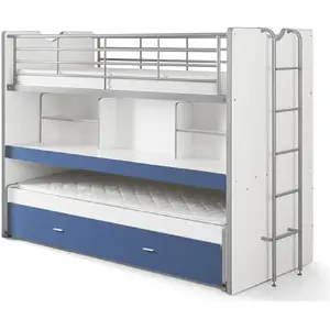 Comparateur de prix : vipack Lit superposé 3 places 90x200 cm bois blanc et bleu Bonny