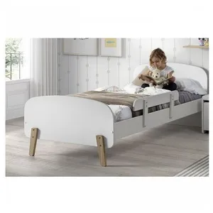 Paris Prix Lit 90x200 cm avec rambarde bois laqué blanc et pieds pin clair Kiddy