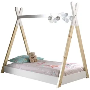 Comparateur de prix : vipack Lit cabane tipi en bois massif avec sommier 70x140cm CHARLES blanc Taille unique