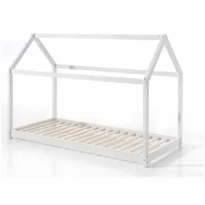Comparateur de prix : vipack Lit cabane en bois massif avec sommier 90x200cm EDOUARD blanc Taille unique