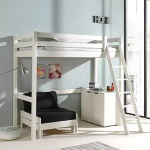 Lit Mezzanine 90x200 avec Sommier et Commode 2 portes - Vipack - Blanc
