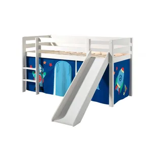 Comparateur de prix : vipack Lit surélevé 90x200 cm avec toboggan blanc décor fusée - pino