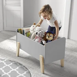 Paris Prix Coffre à jouets laqué gris et pieds bois clair Kiddy pas cher