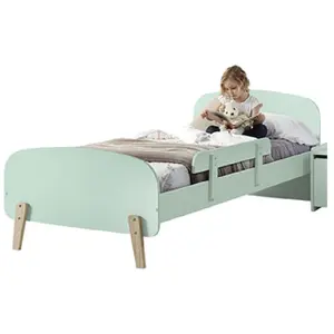 Lit 90x200 cm avec rambarde laqué vert et pin clair Kiddy