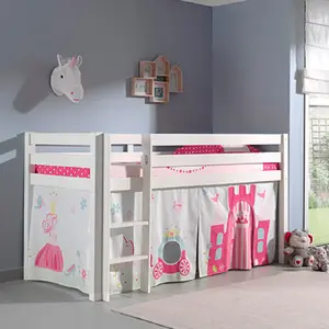 Vipack Lit mezzanine 90x200 cm avec tente princesse pin massif blanc Pino pas cher