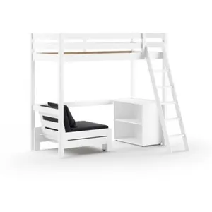 vipack Lit haut avec fauteuil et bibliothèque blanc pas cher