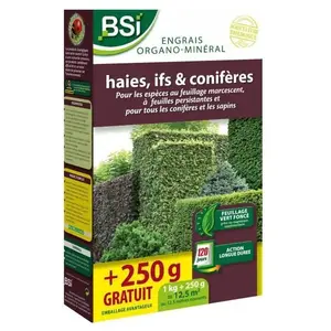 Comparateur de prix : BSI engrais pour bio haie/if/conifere - - feuillage vert fonçé - action longue duree - 12,5 m²