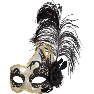 RueDeLaFete Masque Loup Plume Noir pas cher