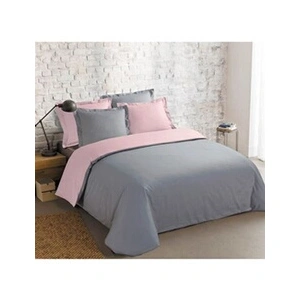 VISION - Bicolore - Housse de couette Réversible 260x240cm avec 2 taies 65x65cm - Gris/rose - 100% coton pas cher