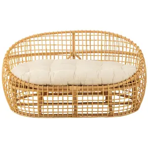 J-LINE Canapé 2 Places Rotin & Coussin "Lise" 137cm Naturel pas cher