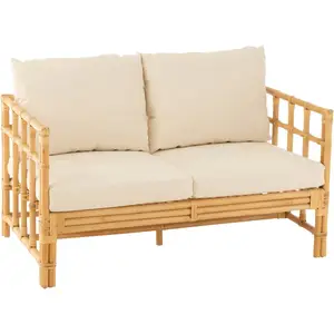 J-LINE Canapé 2 Places Rotin & Coussin "Elise" 127cm Naturel pas cher