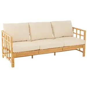 J-LINE Canapé 3 Places Rotin & Coussin "Elise" 187cm Naturel pas cher