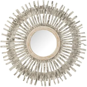 Comparateur de prix : J-line Miroir rond cadre en bois vieilli D100cm