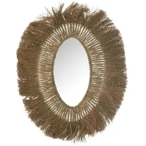 J-Line Miroir Ovale Tressé Herbe Naturel TU