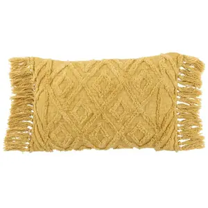 J-LINE Coussin floches coton moutarde pas cher