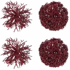Comparateur de prix : J-Line Boite De 4 Boule Suspendue Rond/Corail Plastique Rouge TU