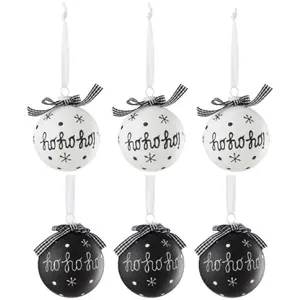 Comparateur de prix : J-Line Boite De 6 Boule De Noel 3+3 Hoho+Flocons+Noeud Verre Noir/Blanc Small TU