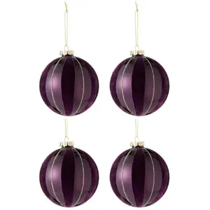 Comparateur de prix : J-Line Boite De 4 Boule De Noel Lignes Velours/Verre Mauve/Or TU