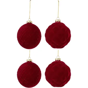Comparateur de prix : J-Line Boite De 4 Boule De Noel 2+2 Velours Rouge Large TU