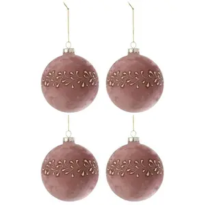 Comparateur de prix : J-Line Boite De 4 Boule De Noel Motif Velours Rose Clair/Or TU