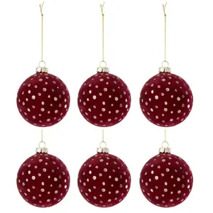 Comparateur de prix : J-Line Boite De 6 Boule De Noel Poids Velours Bordeaux/Or TU