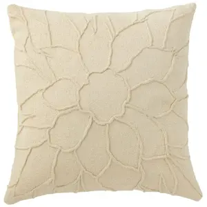 J-LINE Coussin fleur textile blanc