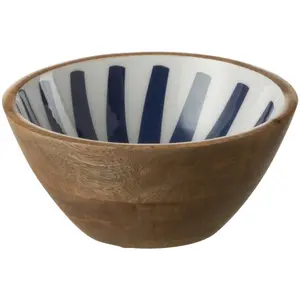 Comparateur de prix : Jolipa Bol En Manguier Décoré Marine Et Blanc 17 Cm